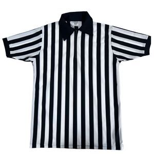 Vtg Referee Top Sz L Venus Black White Stripe Shirt Umpire Retro Sports Apparel